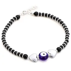 DHRUVS COLLECTION 925 Pure Silver Evil Eye Nazariya Bracelet With Heart Charms For Girls And Women