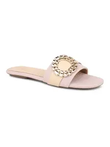 Inc.5 Women Peach Embellished Open Toe Flats