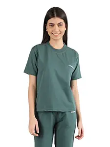 CHKOKKO Women's Terry Cotton Loose Fit Half Sleeve T-Shirt EarthGreen 4XL