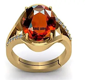 ANUJ SALES Natural Gomed Stone 19.25 Ratti Astrological Gold Ring Adjustable Gomed Hessonite Astrological Gemstone for Men and Women (Lab - Tested)