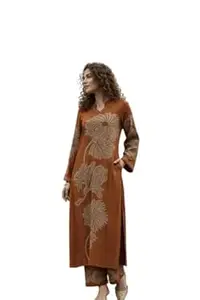 Maa Fashion Women Rayon Slub Digital Print Kurti with Palazzo Set, Full Sleeve Kurta with Lace Neck Design, Ethnic Wear