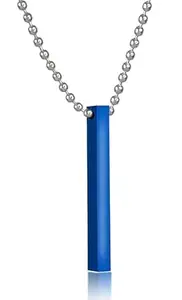 National Unisex Blue Color Fancy & Stylish Metal 3D Cuboid Vertical Bar Stick Custom Name Locket Pendant Necklace With Clavicle Chain Jewellery Set