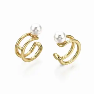 Via Mazzini Fashionable Gold Plated Pearl Non-Pierced Clip-On Ear Cuff Earrings For Women And Girls (ER2360) 1 Pair