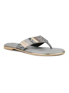 Inc.5 Women Grey Daily Embellished Open Toe Flat Flatforms Euro-38