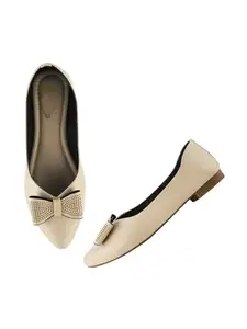 Shoetopia Oversized Bow Detailed Beige Belly for Women & Girls-EU38