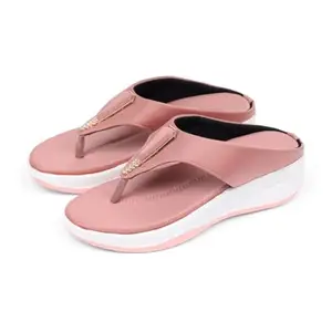 Maria Footwear Women's Stylish Floral Flip-Flops | Comfortable Slippers with Cusion soft botom Sole 5028 (Peach, UK Footwear Size System, Adult, Women, Numeric, Medium, 5)