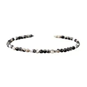 Lady Works Spider Web Jasper 3mm Round Shape Smooth Cut Beads 7 inch Silver Plated Clasp Bracelet for men, women, unisex. Link Chain Stacking Bracelet.|LBRAC_LW_06244