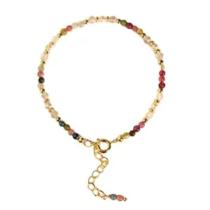 LKBEADS Rainbow Tourmaline & Pearl bracelet with Gold clasp - 3mm Round beads- Faceted Cut -7 Inch Adjustable Bracelet– Healing, Fashion, Gift, Spiritual, Yoga|LK_STACK_08513