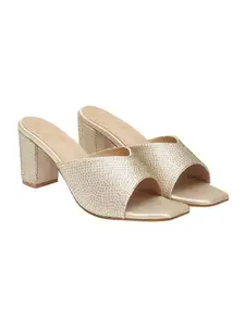 Shoetopia Embellished Golden Block Heels For Women