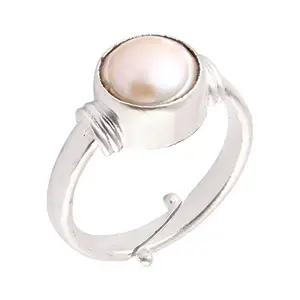 Stone gems Bhairaw gems Pearl Ring Moti 10.25 Ratti Natural Certified Pearl Astrological Gemstone Adjustable Silver Ring by Women and Girls