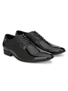 San Frissco Textured Formal Oxfords Wrinkle Free Petant Upper Synthetic Patent Cushioned Footbed/Comfortable Fashionable Stylish Flexible for Men/Size : 10 (Black)