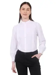MRSWEARS Women's Regular Fit Pleated Cotton Blend Button Down Formal Shirts