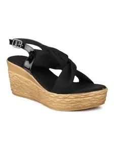 Inc.5 Women Black Suede Wedge Sandals