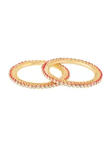 NVR Women Set of 2 Gold Plated Red Kundan Studded Bangles