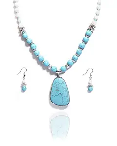 Gempro Natural Turquoise Gemstone and Pearl Necklace Earrings Set for Women