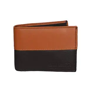 WilD LeathR Men's Formal/Casual Genuine Leather Wallet - Brown & Tan Color with Centre Cut and Zip for Coin Pouch