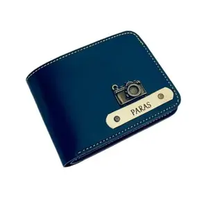 The Unique Gift Studio Customised Men's Leather Wallet - Name & Logo Printed on Wallet for Gift, Blue Color