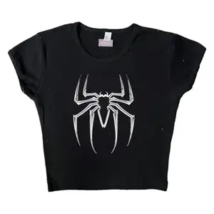Y2K Aesthetic Black Crop Top for Women - Spider | Gen Z Streetwear Baby Tee - M