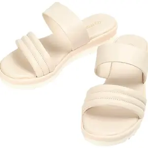 Max Women Quilted Double Strap Sandals,Ivory,36