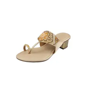 Metro Women's Gold Open Ethnic - Kolhapuris with Block Heel UK/6 EU/39(35-2364)