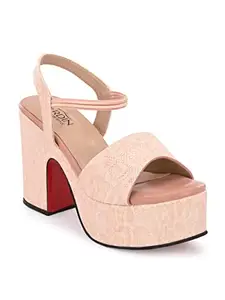 Gardin Women's Rose Gold Slipon Back Elastic Strap Upper Croco Design Round Toe Comfort Heeled Sandals