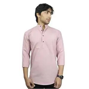 ORIGENS Luke S Black Men's Slim fit Short Kurta | Solid Linen Kurta | Mandarin Collar | Full Sleeve | Cotton Blend