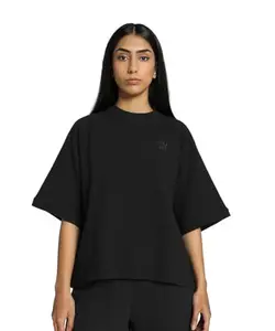 Puma Women's Solid Relaxed Fit T-Shirt (624302_Black
