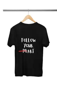 Generic Bebozo Men's T-Shirt Round Neck Cotton Back Printed Follow Your Heart T-Shirt (S) Black