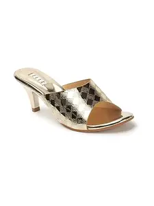 ELLE Women's EL-AR-W-117 Fashionable and Stylish Stilleto Heels Slide Sandal Gold 6 Kids UK