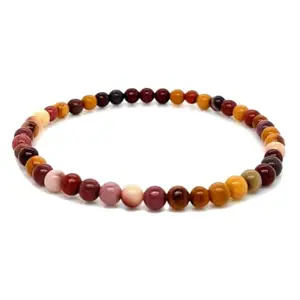 RRJEWELZ Natural Mookaite Round Shape Smooth Cut 4mm Beads 7.5 inch Stretchable Bracelet for Healing, Meditation, Prosperity, Good Luck | STBR_05722