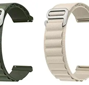 ACM Pack of 2 Watch Strap Nylon Loop compatible with Pebble Elevate Smartwatch Sports Hook Band (Green/White)