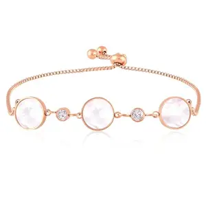 Peora Rose Gold Plated Mother of Pearl Studded Adjustable Slider Bracelet Gift for Women and Girls