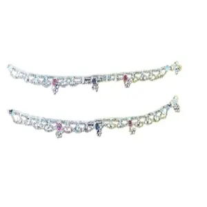 Bridal Heavy Broad Multicoloured Stone Studded Anklet/Pajeb/Payal With Ghungroo for Women, Girls (Designe 8)