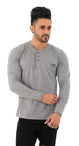 SKYBEN Men's Stub Collar Full Sleeves T Shirt Light Grey