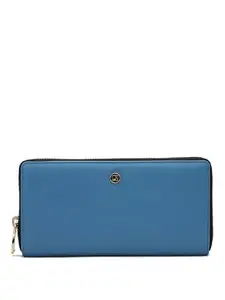 Da Milano Zip Leather Wallet for Women - Light Blue