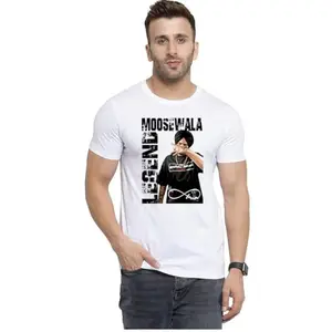 RWT Half Sleeve T Shirt Comfortable Round Neck T-Shirt Moose Wala Legend Printed for Men & Boys (White XL)