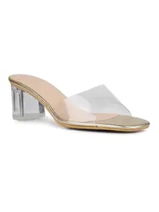 Inc.5 Womens Golden Casual Transparent Open toe Block Heel Mules