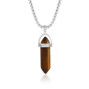 Memoir Natural Tiger Eye certified energised Stone Pendant with Chain for Reiki and Crystal Healing for Men and Women (PCDM3716)