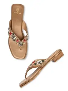 ROCIA By Regal Antique Gold Women Embroidered Flats