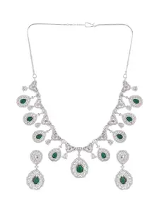 Priyaasi Green AD Stones Drop Style Silver Plating Necklace with Elegant Drop Earrings Jewellery Set