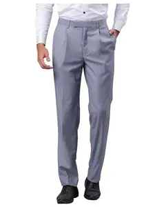 FOLLOWUP Men's Regular Fit Pleated Front Formal Trouser Pant - Soft Poly-Viscose (T1009-3, Light Grey, 32)
