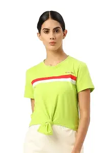 AM SWAN Premium Cotton Lycra Smart FIT Half Sleeve Printed TOP Lime Green