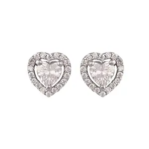 Ratnavali Jewels 925 Silver Cubic Zirconia Studded Sterling Silver Stunning Heart Studs Tops Earrings For Women/Girls