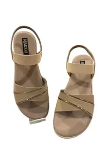 KUMODH Women’s Beige Block Heel Sandals – Stylish Cross Strap Open Toe Heels with Back Strap