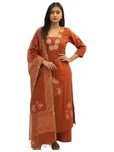 ANNI Designer Women’s Rayon Viscose Straight Printed Embroidered Kurta with Pant & Dupatta | Ethnic Kurta Set for Women | Daily, Office & Festive Traditional