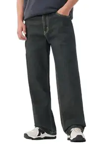 The Souled Store Baggy-Fit Denim: Men and Boys Zip Fly Washed Cotton Spandex Lightweight Durable Everyday Streetwear Baggy Fit Jeans