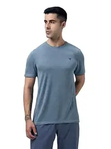 TECHNOSPORT Mens Slim Fit Crew Neck Self-Design T-Shirt for Gym, Workout, Sports and Regular Use with Anti- Microbial, Double Cool