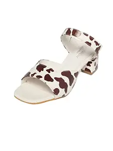 MONROW Yuki Leather Block Heels for Women, Tan, UK-3 | Fancy & Stylish Heel sandals, Casual, Comfortable Fashion Heel Sandal