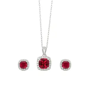 Ornate Jewels Pure Sterling Silver Cubic Zirconia Cushion Cut Red Ruby Pendant With Earrings Women and Girls|With Certificate of Authenticity & 925 Stamp|1 Year Warranty