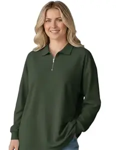 Mack Jonney Women’s Ribbed Zip Polo T-Shirt | Full Sleeve Collared Top | Camel Beige Casual Sweatshirt | Regular Fit-M7403